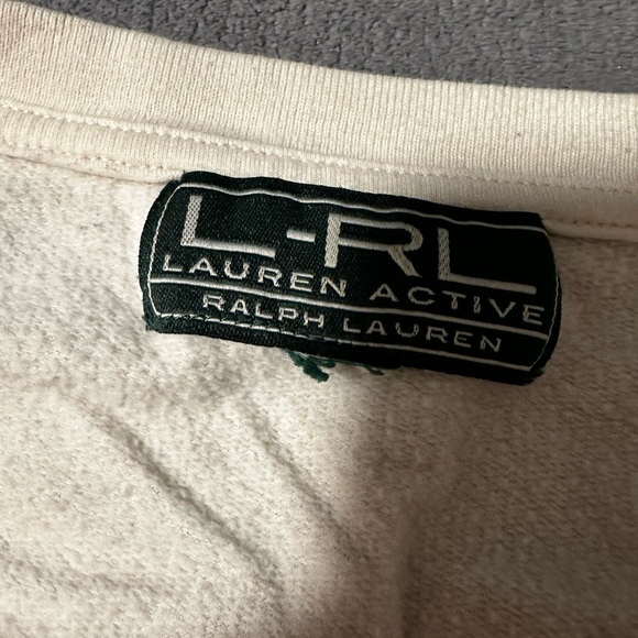 Cream Pullover with Aztec Embroidered Sleeves. LRL Women’s Pullover. Crew Neck. - Picture 7 of 11